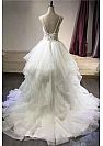 Fancy White Layered Tulle Prom Gowns with Straps