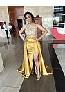 2018 Gold One Shoulder Prom Gowns Side Split