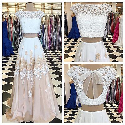 Two Piece A-Line Lace Top Evening Dresses 2018