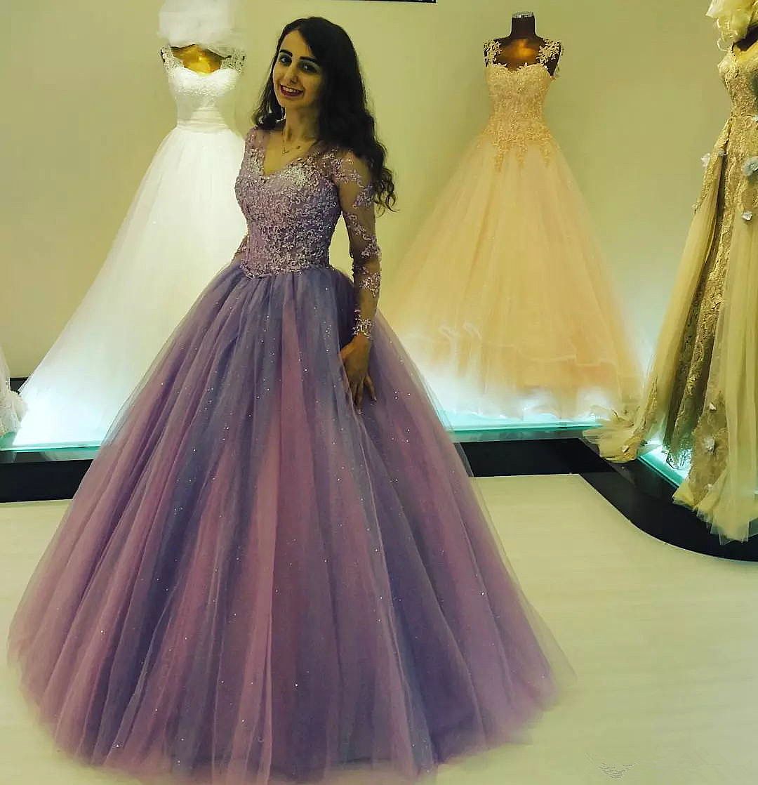 Saudi Arabian Lavender Ball Gown Prom Dresses Pageant Wear | tyello.com