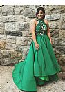 Green Applique Hi Low Halter Evening Dresses with Ruffles