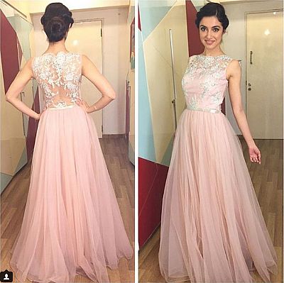 Beautiful Pink Appliqued Tulle Evening Dresses 2018