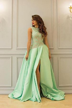 Saudi Arabian Light Green Side Split Evening Dresses