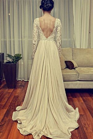 Fashionable Backless Long Sleeves Formal Evening Dress