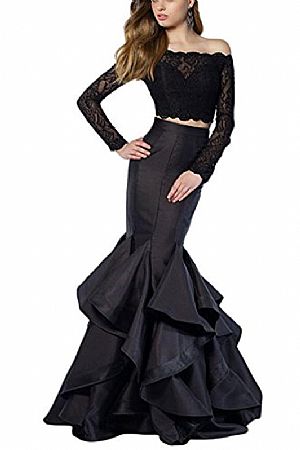 Two Piece Prom Evening Dress with Ruffles & Lace Bodice