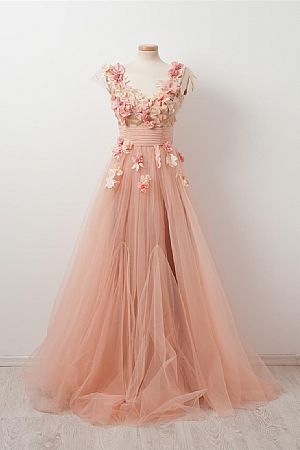 Pink Tulle Graduation Dress with Flower Prom Evening Dress