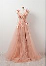 Pink Tulle Graduation Dress with Flower Prom Evening Dress