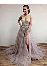 Gorgeous Side Split Tulle Prom Dress with Plunging Neckline