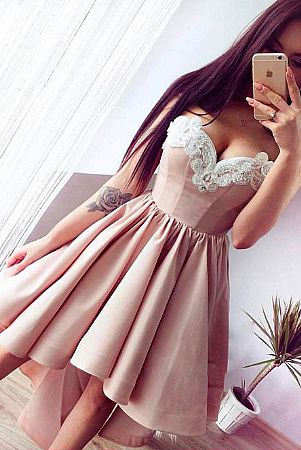 Pretty Pink and White Hi Low Draped Homecoming Dress