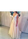 Light Champagne Prom Evening Dress Plunging Neckline with Straps