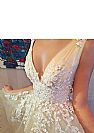 Light Champagne Prom Evening Dress Plunging Neckline with Straps