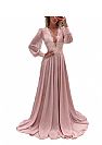 2018 Pink Chiffon Prom Evening Dress with Long Sleeves