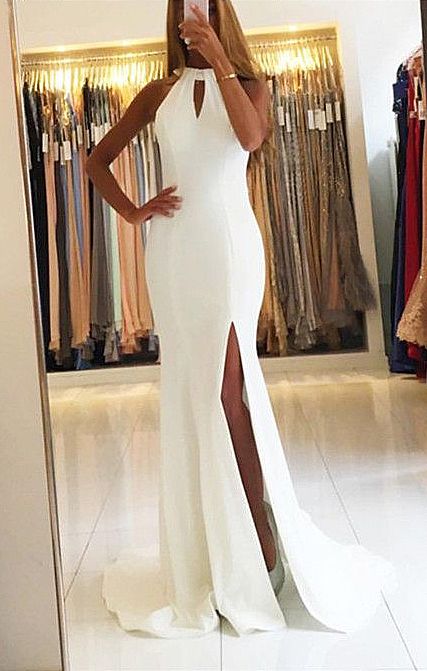 Sexy White Halter Prom Evening Dress ...