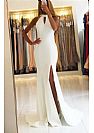 Sexy White Halter Prom Evening Dress Side Split