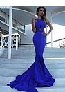 Sexy Blue Halter Mermaid Prom Evening Dress