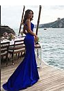 Sexy Blue Halter Mermaid Prom Evening Dress