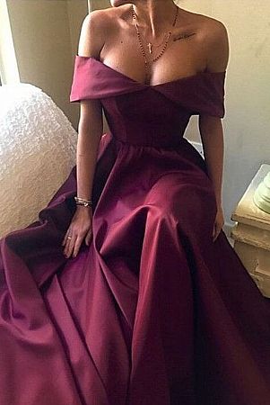 Dark Red A-line Prom Evening Dress Off the Shoulder