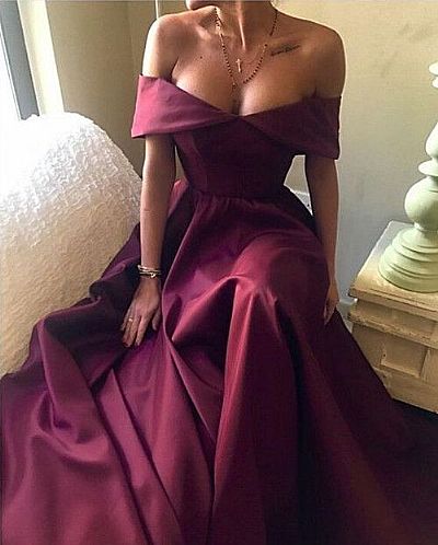 Dark Red A-line Prom Evening Dress Off the Shoulder