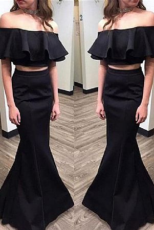 Two Pieces Black Evening Dress Off the Shoulder