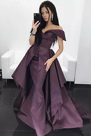 Purple Taffeta Prom Dress with Detachable Train