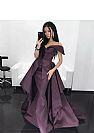 Purple Taffeta Prom Dress with Detachable Train