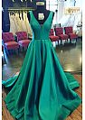 Long Satin Prom Dresses V-Neck Formal Evening Gowns