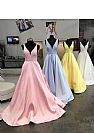 Long Satin Prom Dresses V-Neck Formal Evening Gowns