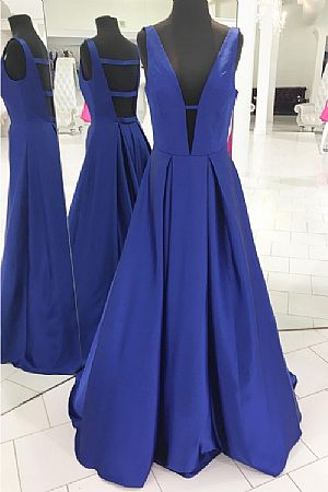 Gorgeous Double V-Neck Prom Dresses Pleated with Pockets