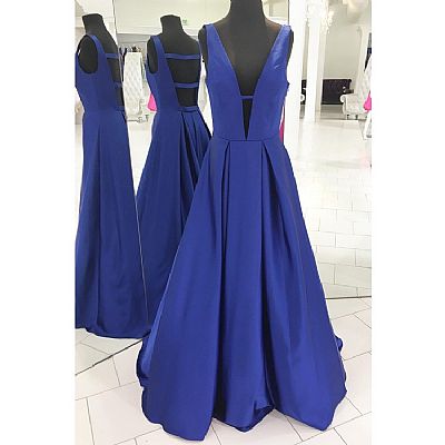 Gorgeous Double V-Neck Prom Dresses Pleated with Pockets