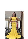 Two Pieces Yellow Satin Mermaid Evening Dresses