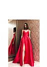 Stunning Red Satin Prom Dresses with High Side Split