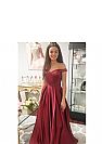 Off the Shoulder Burgundy Evening Dresses with Beaded Belt