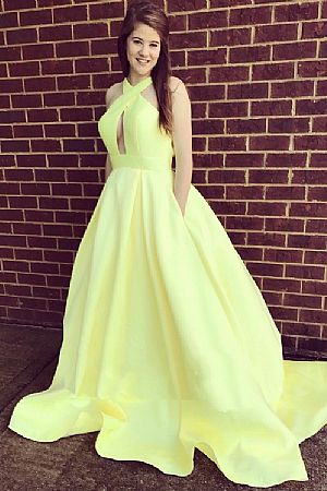 Sexy Halter Satin Prom Dresses with Keyhole