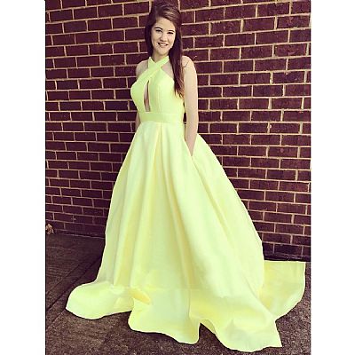 Sexy Halter Satin Prom Dresses with Keyhole