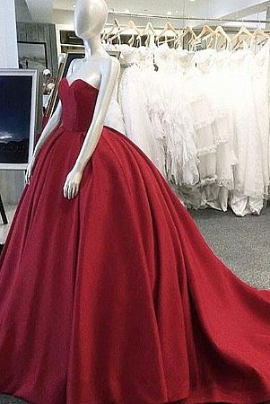 Red Satin Ball Gown Prom Dress Formal Wear