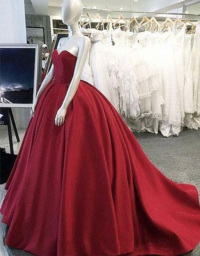 Red Satin Ball Gown Prom Dress Formal Wear