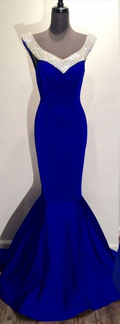 Royal Blue Beading Mermaid Evening Dresses