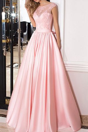 Fashionable Pink Satin Wedding Party Gowns Lace Up