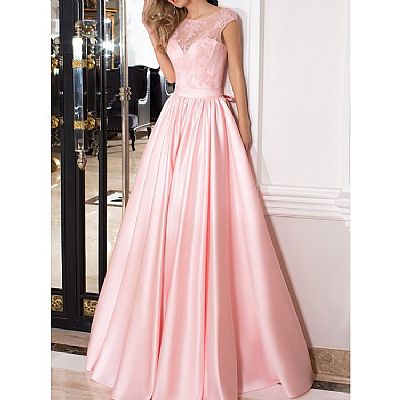 Fashionable Pink Satin Wedding Party Gowns Lace Up