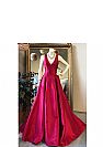 Deep V-Neck Pleated Burgundy Evening Dresses