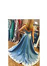 Hi-low Sky Blue Evening Dress with White Lace Appliques