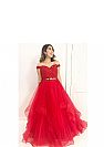 Two Pieces Beaded Red Tulle Prom Dresses