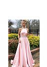 Light Pink Beaded Halter Prom Dresses