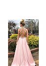 Light Pink Beaded Halter Prom Dresses