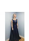 Navy Blue Beaded Satin Evening Dress 2018