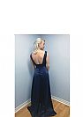 Navy Blue Beaded Satin Evening Dress 2018