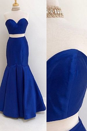 Two Pieces Sweetheart Blue Evening Dresses