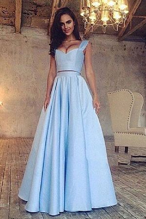 Sky Blue Two Pieces Evening Dresses with Straps