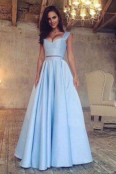 Sky Blue Two Pieces Evening Dresses with Straps