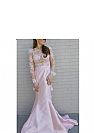 See Through Pink Evening Dress Long Sleeves with Ruffles